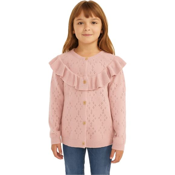 H&M Long Sleeve Pointelle Cardigan Sweater Girl's 6X/7 | Pink | Cotton | EUC - Picture 1 of 10